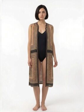 Chic Black and Gold Geometric Midi Dress or Layering Piece Size Medium